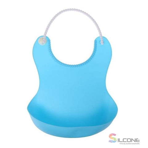 Image of Waterproof Silicone Bibs Rubber Baby For Toddler Wipe Off Roll Up Boys Girls Unisex Blue