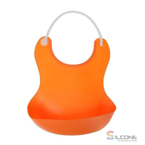 Image of Waterproof Silicone Bibs Rubber Baby For Toddler Wipe Off Roll Up Boys Girls Unisex Orange