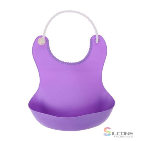 Image of Waterproof Silicone Bibs Rubber Baby For Toddler Wipe Off Roll Up Boys Girls Unisex Purple