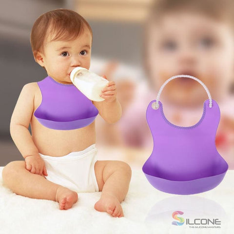 Image of Waterproof Silicone Bibs Rubber Baby For Toddler Wipe Off Roll Up Boys Girls Unisex