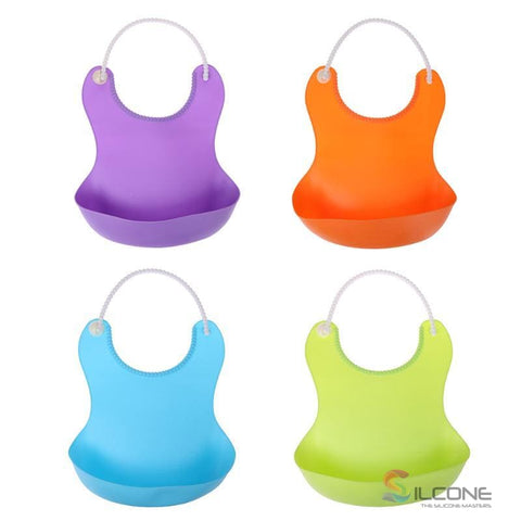 Image of Waterproof Silicone Bibs Rubber Baby For Toddler Wipe Off Roll Up Boys Girls Unisex