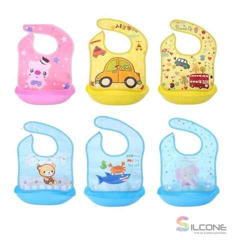 Image of Waterproof Silicone Bibs Rubber Baby For Toddler Wipe Off Roll Up Boys Girls Unisex