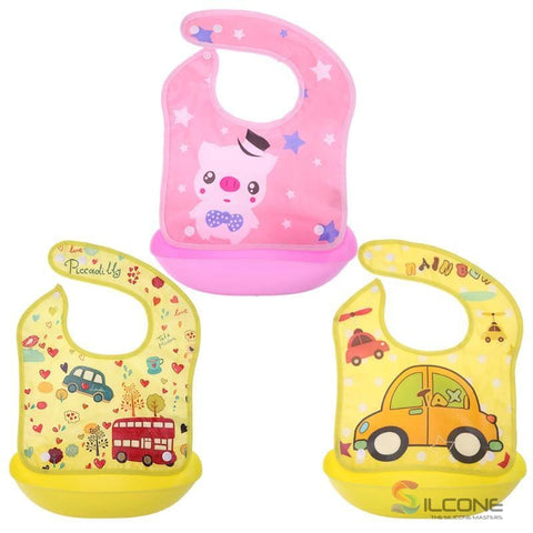 Image of Waterproof Silicone Bibs Rubber Baby For Toddler Wipe Off Roll Up Boys Girls Unisex